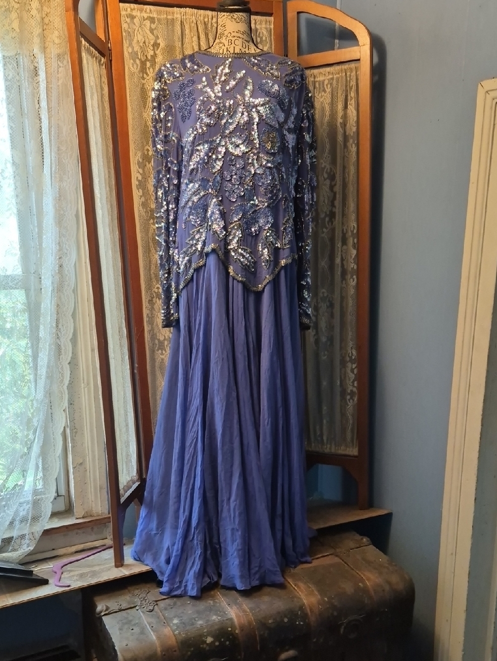 Teal Sequin Evening Gown